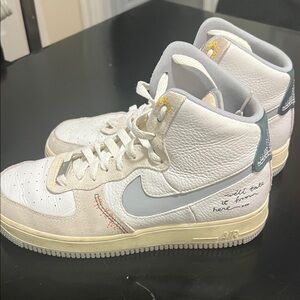Nike High-Top Sneakers in White with Light Gray. Women US size 9.